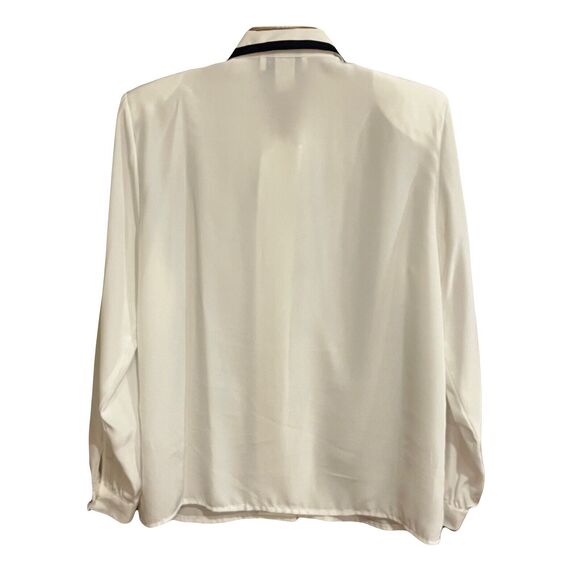 Vintage 90s Blouse Career Shoulder Pads Button Up LS Sz 8 USA Light Academia - Picture 2 of 12